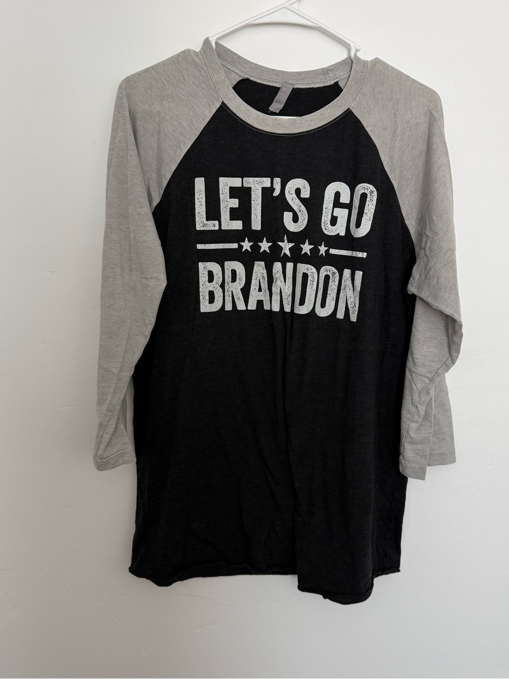 LET'S GO BRANDON Raglan Tee - Black with Light Gray Sleeves